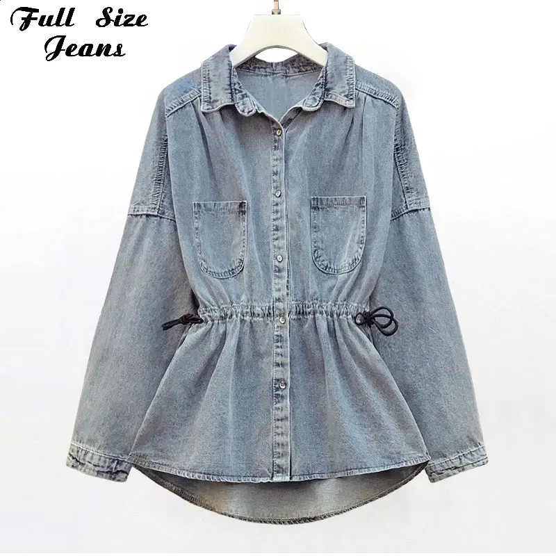 

Plus Size Slim Waist Batwing Sleeve Designer Jean Jackets 3XL Belt Jean Jacket Denim Coat Chaqueta De Jeans Con Estrellas Casaco