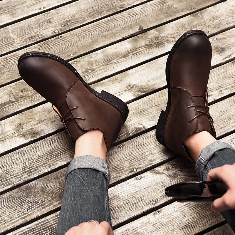 

New Men's Boots British Style Genuine Leather Boots Comfortable Men Autumn Boots Winter Plush Warm Boots Ankle Boots 38-47