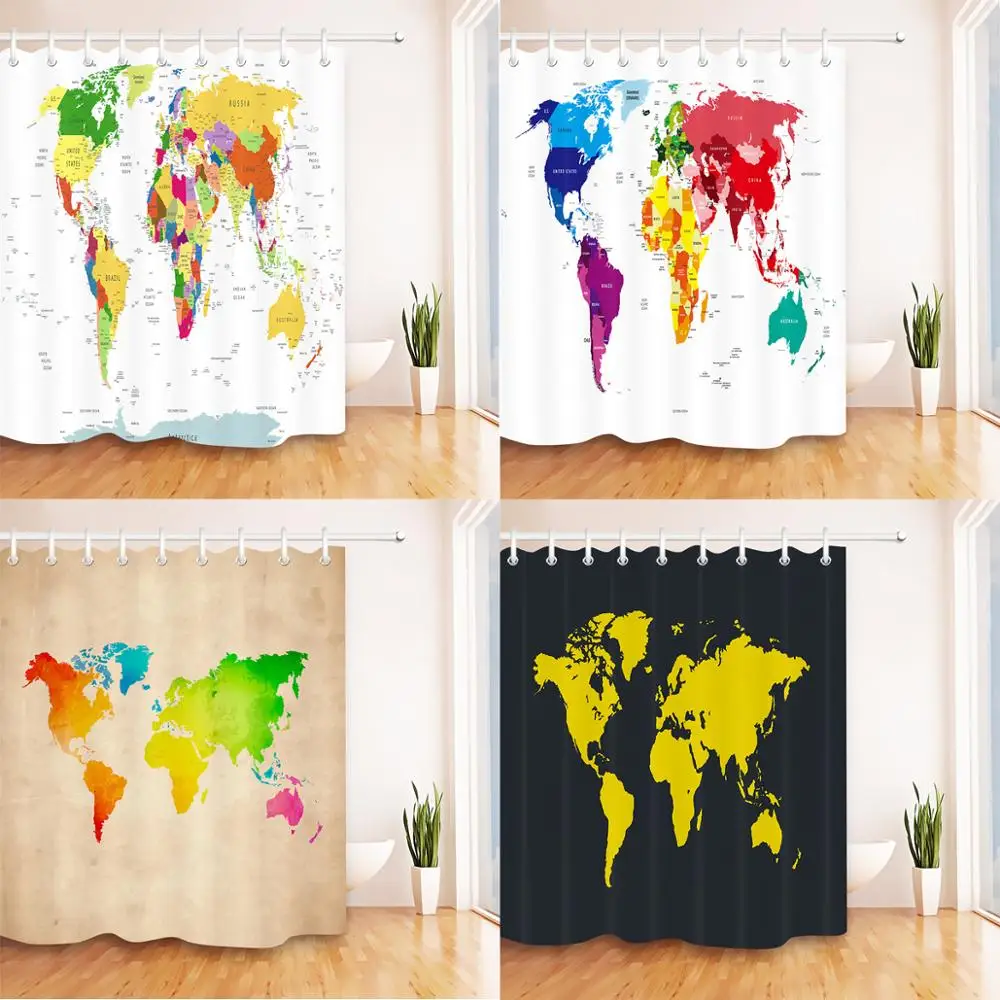 

Colorful World Map Shower Curtains Bathroom Curtain Bathing Decor Bathing Accessories Waterproof Fabric Polyester Bath Screens