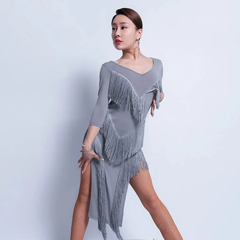 Модное платье с бахромой для латинских танцев танго сальсы ча бальных тренировок