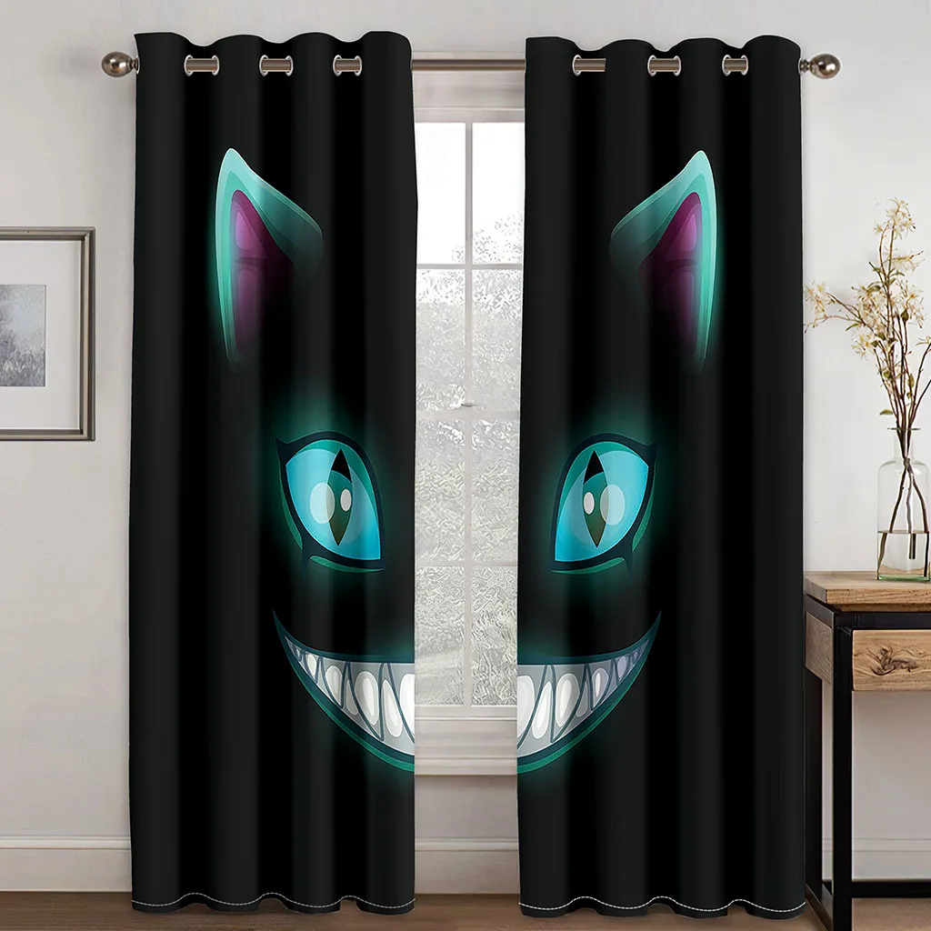 

Home Living Room Shading 90% Decorative Curtain Tide Blue Eyes Black Cat Home Textile Decoration Bedroom Grommet Top Curtains