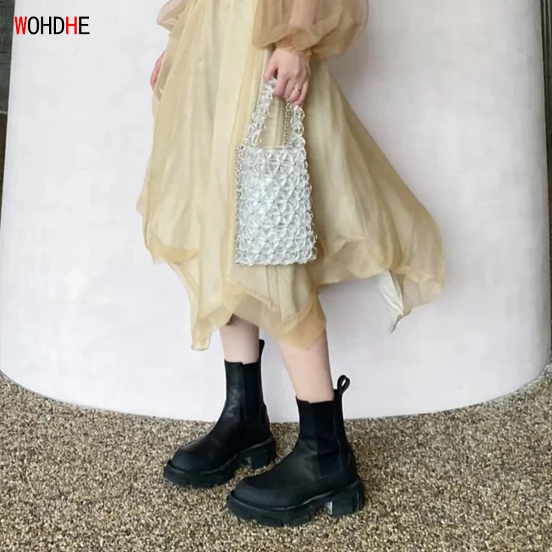

Wohdhe 2020 Women Ankle Boots PU Leather Thick Bottom Autumn Boots Round Toe Women Shoes High Quality