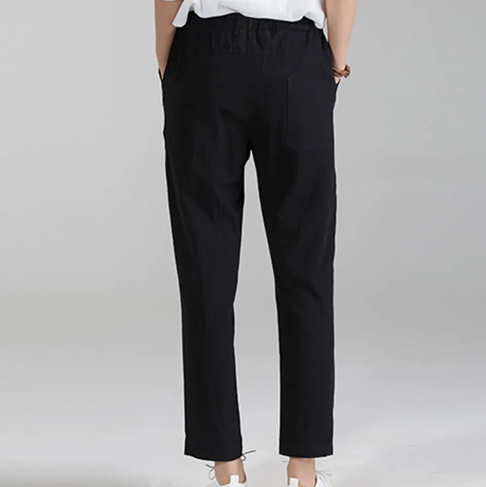 

Plus Size Women Linen Harem Pants Baggy Loose Trousers Casual Lady Ankle-Length Elastic Waist Mid Waist Pants Pantalon Femme