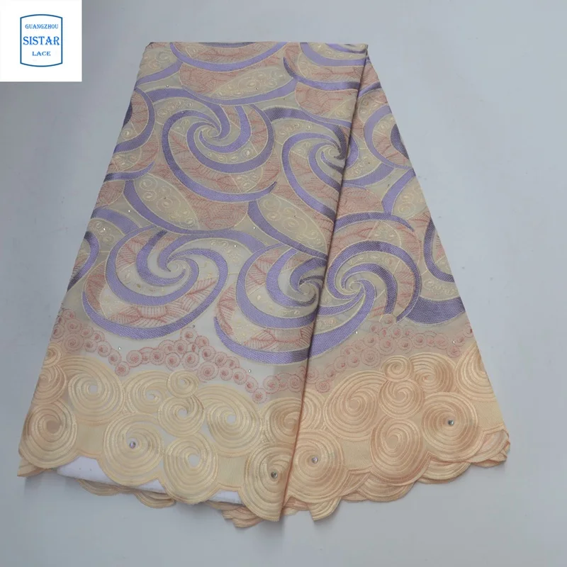 100% хлопок небесно голубой швейцарский вуаль кружево в Швейцарии с камнями