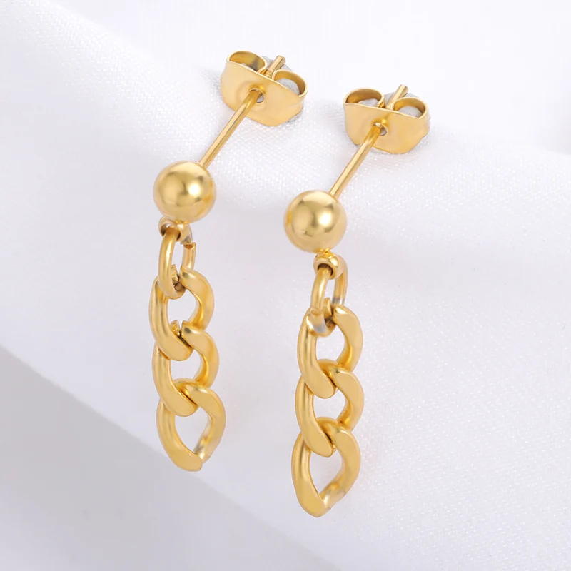 Korea Cuban Hanging Earrings Bright Gold Color Exaggerated Metal Chain Drop Earring Retro Punk Chain Earrings Vintage Jewelry