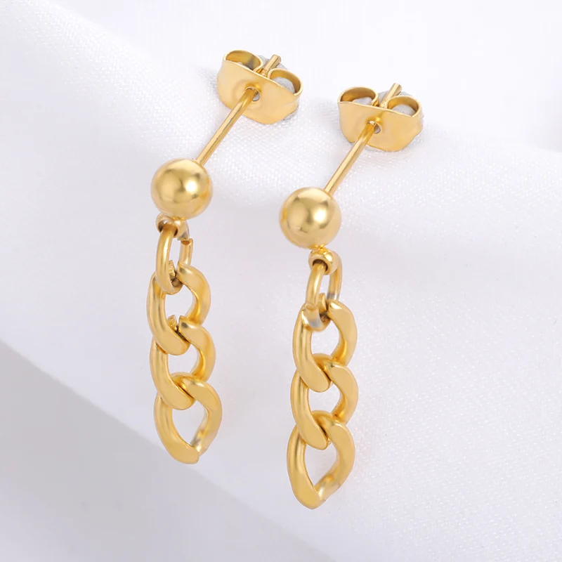 

Korea Cuban Hanging Earrings Bright Gold Color Exaggerated Metal Chain Drop Earring Retro Punk Chain Earrings Vintage Jewelry