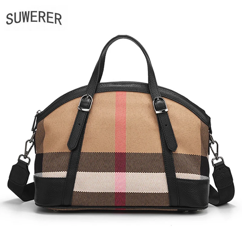 

Genuine leather with canvas handbag luxury handbag designer Women's famous brand fashion leather shoulder bags for women