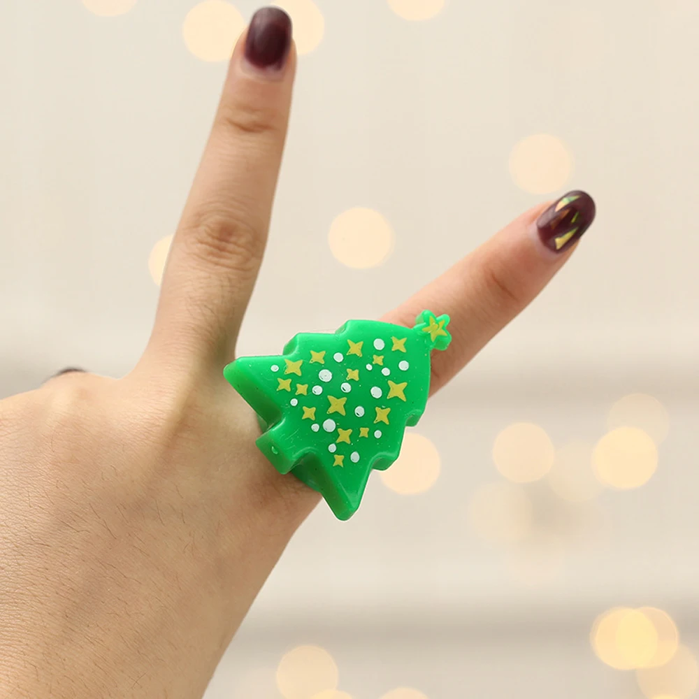

Kids Christmas Santa Snowflake Tree Luminous Ring Toys New Year Festival Finger Ring with LED Light Novelty Gag Toys Accessories