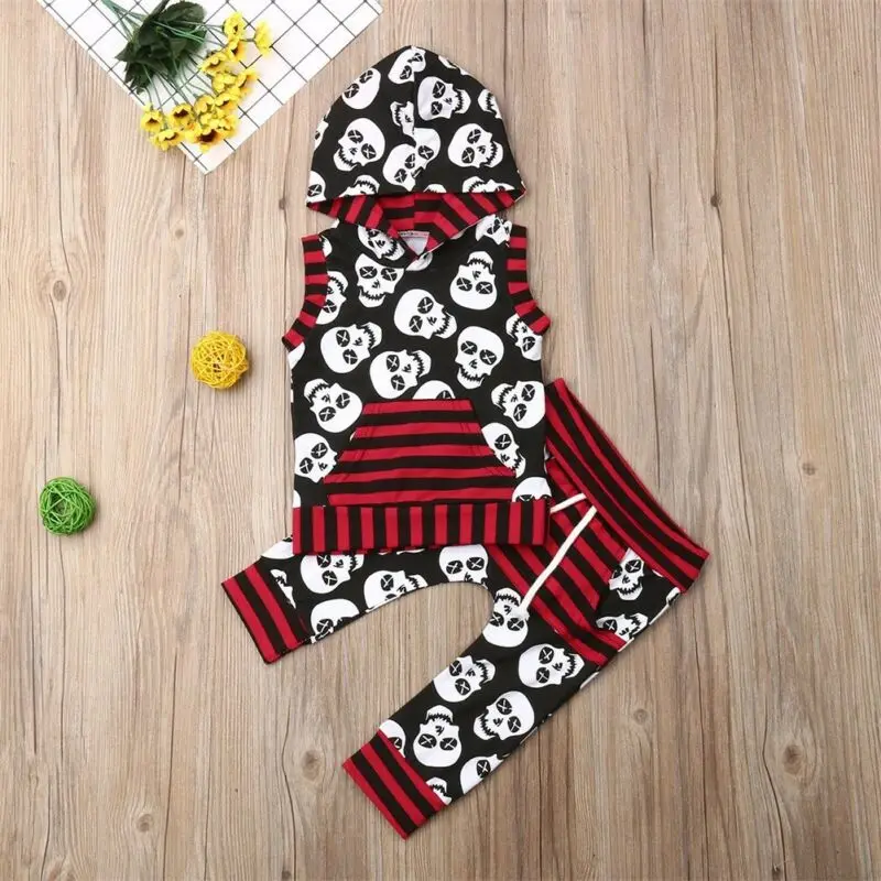 

Toddler Kids Baby Boy Girl Outfits Clothes Hooded Sleeveless Tops+Pants 2PCS Set
