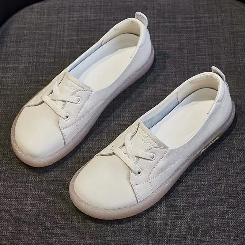 

Women Sneakers Genuine Leather Casual Shoes Women Sneakers White Canvas Loafers Vulcanized Shoe Ladies Footwear Flats 2021 new