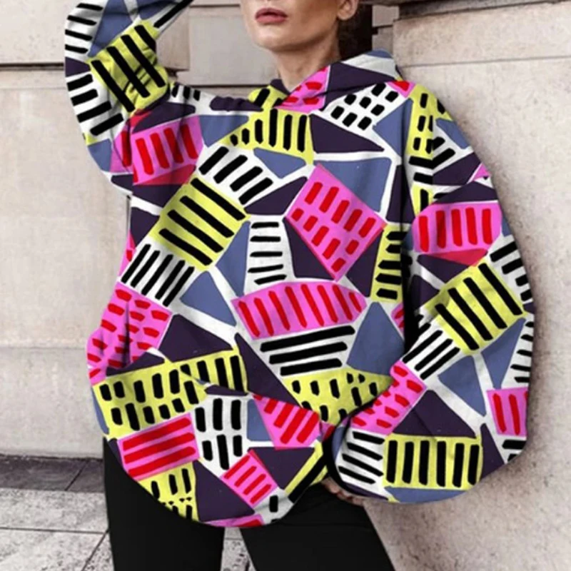 

SISPELL Patchwork Hit Color For Female Sweatshirts Hooded With Hat Long Sleeve Print Women's Sweatshirt Fashion Tide 2020