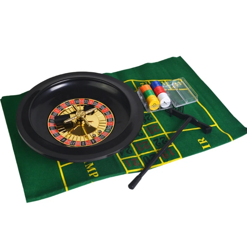 

10 inch Roulette Game Set Casino Roulette with Table Cloth Poker Chips for Bar KTV Party Borad Game