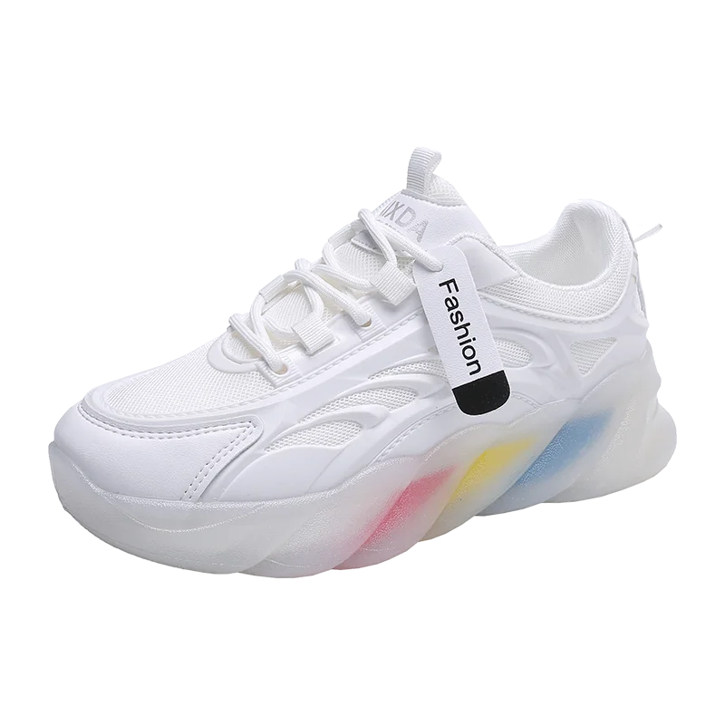 

2021 new rainbow bottom women's shoes mesh vulcanized shoes casual breathable comfortable thick bottom chunky sneakers