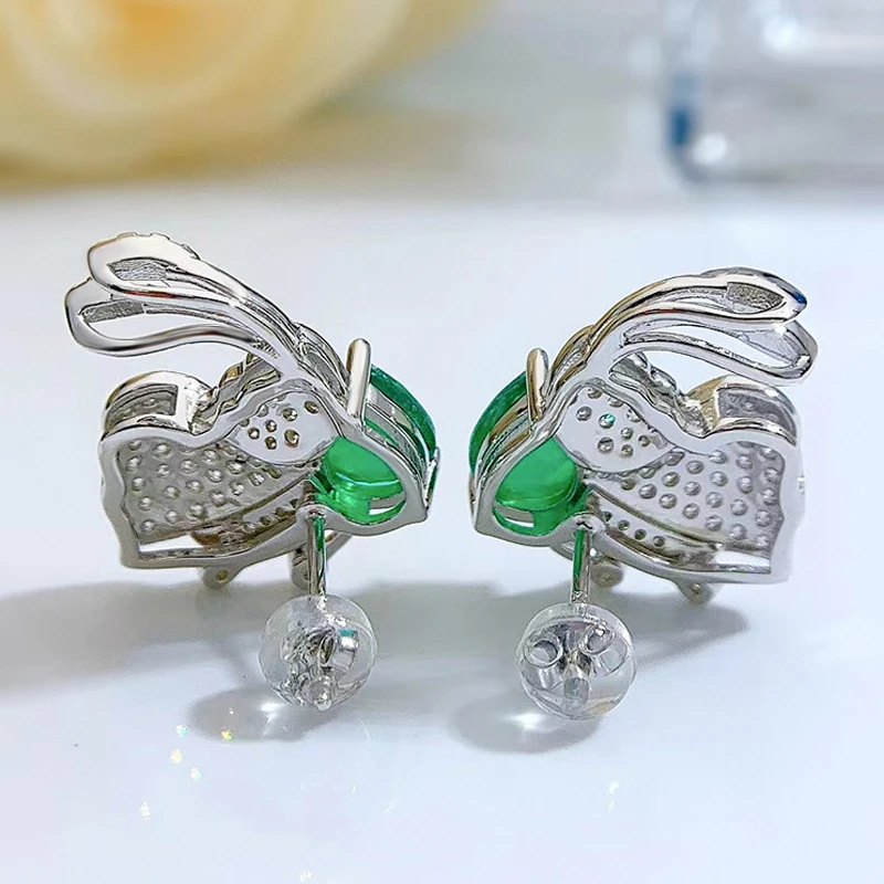 Серьги из серебра пробы с изумрудом 6*8 мм | Украшения и аксессуары
