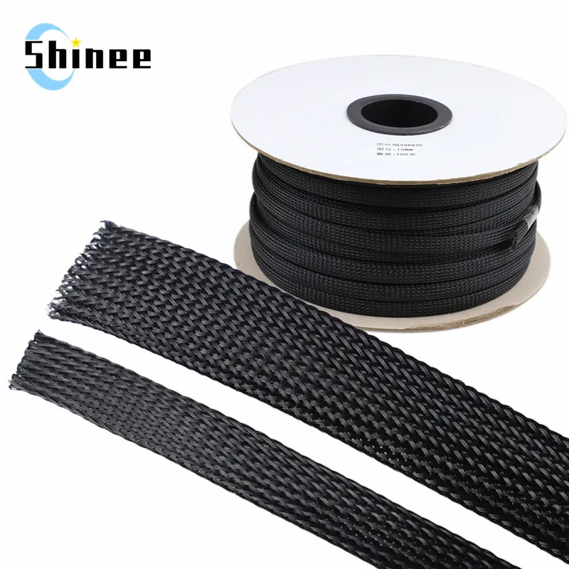 PET Black Cable Sleeve Length1/3/5/50/100M Insulated Braided Sleeving Data Line Protection Wire Cable Flame-Retardant Nylon Tube
