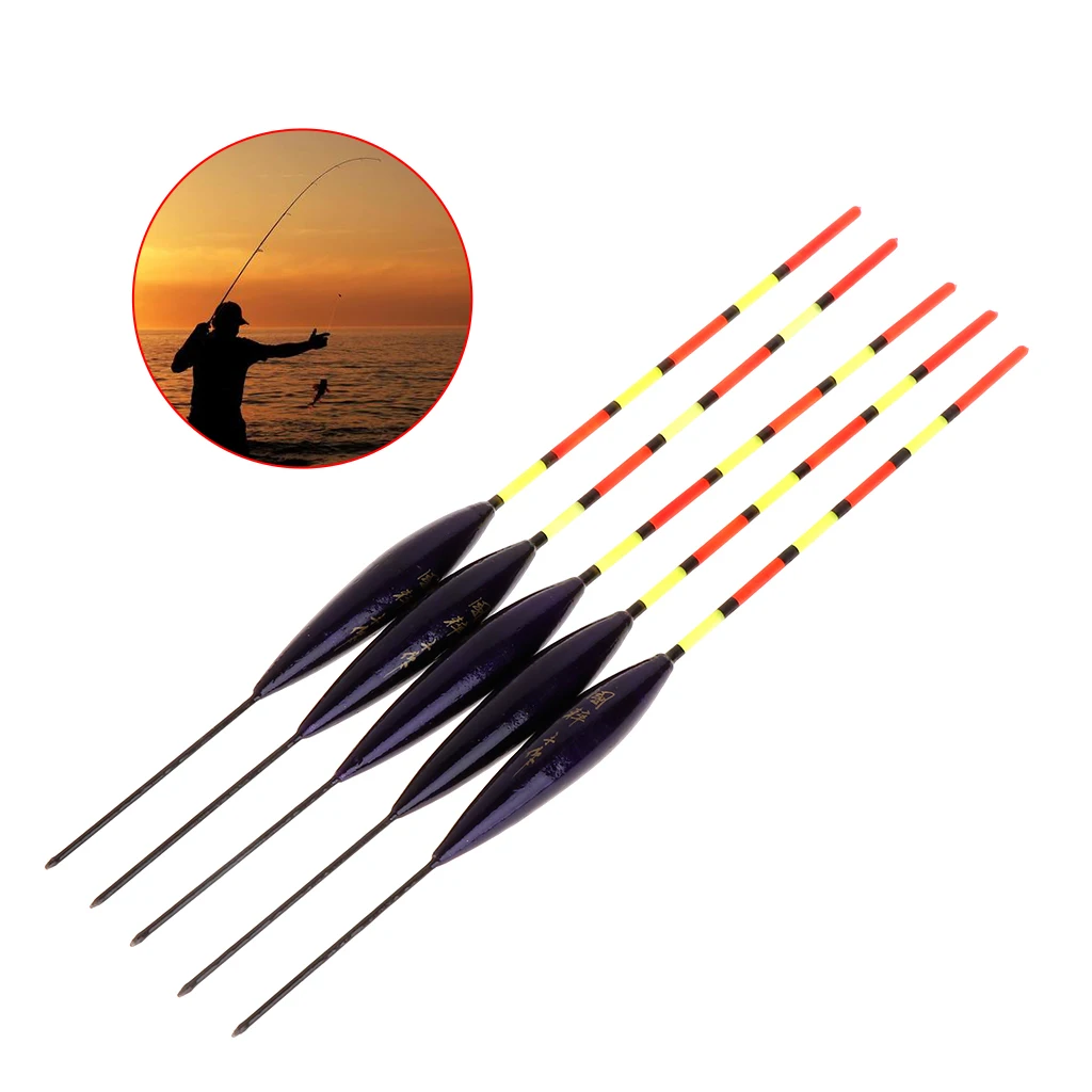 

5 Pcs/Set Fishing Float Buoy Barr Wood Fluorescent Tail Stick Floating Wooden Tackle Ice Fishing Carp Luminous Accessories