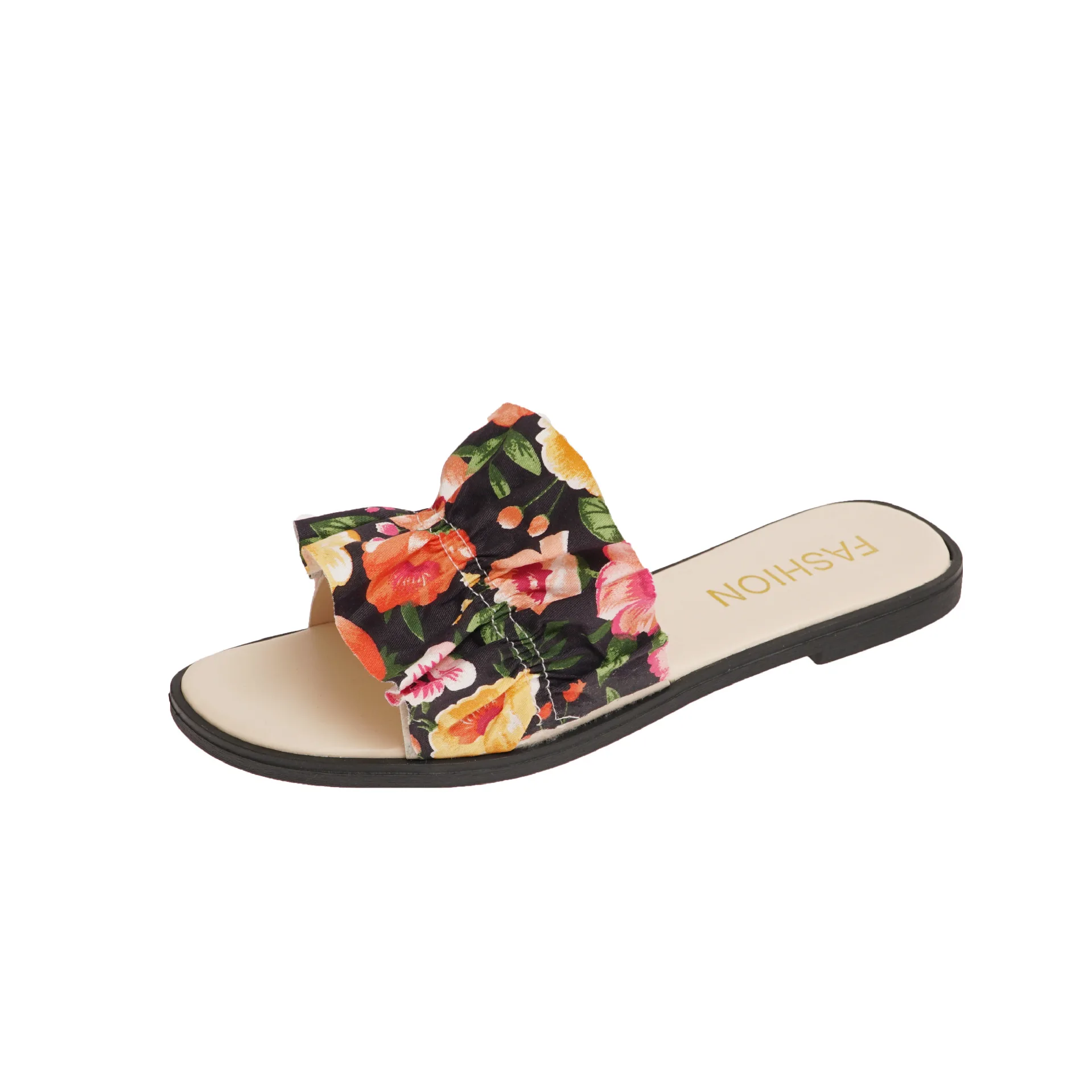 

Shoes Woman 2021 Slippers Flat Lady Flower Low Pantofle Luxury Slides Girl New Summer Designer Basic Fabric Rubber Hoof Heels Fl