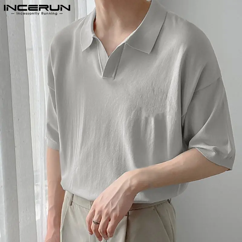 

Handsome Well Fitting New Men Camiseta Loose Comfortable Lapel Tees Male Fashion Short-sleeved T-shirts S-5XL INCERUN Tops 2022
