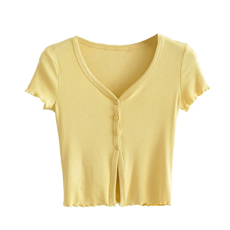 

H.SA Women 2020 Sweet Fashion Color Striped Knitted Blouses Vintage V Neck Short Sleeve Stretch Slim Female Shirts Chic Tops