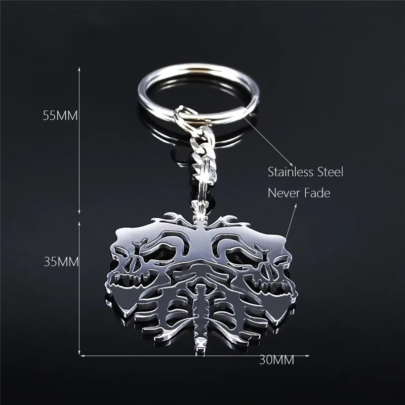 

2021 Fashion Skeleton Lung Stainless Steel Keyring for Men/Women Silver Color Key Chains Jewelry llaveros para mujer KXS03