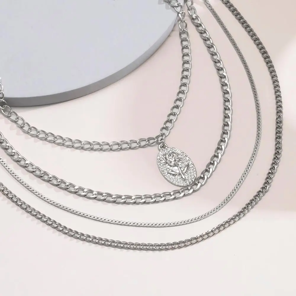 

SHIXIN 4 Pcs/Set Multi Layer Chain Necklace With Coin Pendant Necklace for Women Fashion Chunky Choker Necklace Set 2020 Jewelry