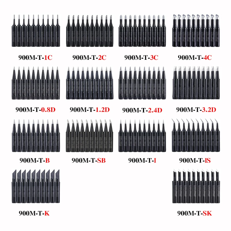 

Набор Из 10 Паяльных Жал Серии 900M-T, Черные Бессвинцовые Сварочные Клетки Для Аксессуаров Для Паяльных Головок 936 937 BGA