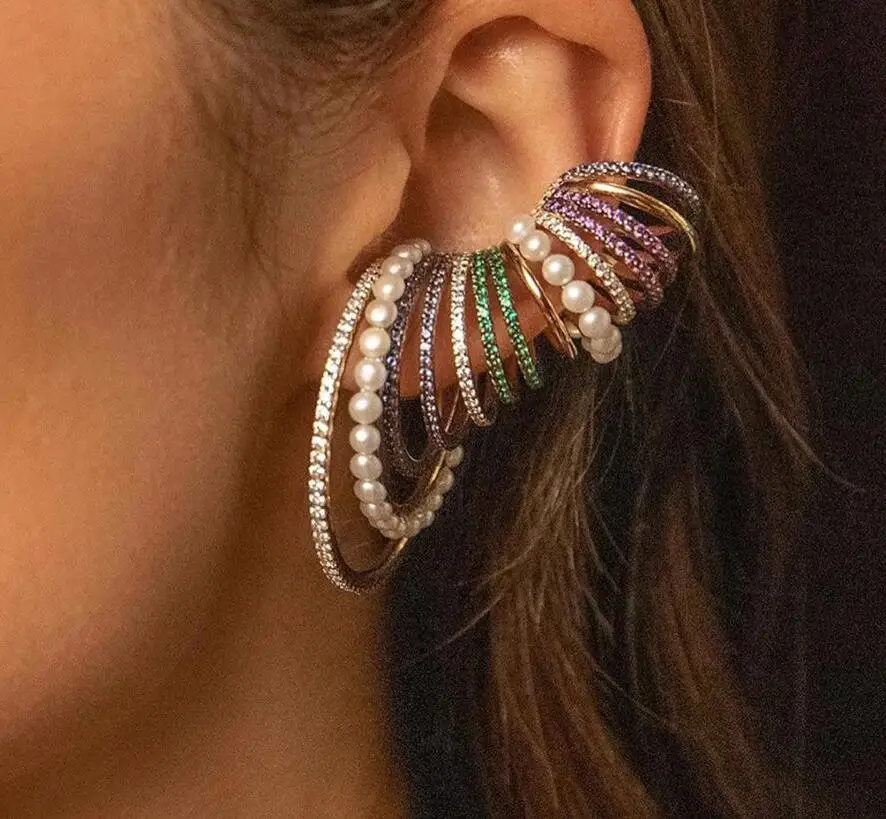 Большой Accking большой один разноцветный обруч серьга кафф с жемчужинами