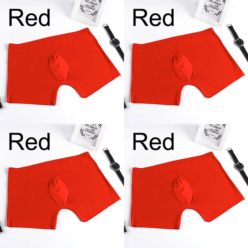 4 red 4 шт./лот, мужское нижнее белье, боксеры, шорты, мужские, ледяной шелк, бесшовные, u выпуклые, очень мягкие, сексуальные, kilot, мужские трусы, cueca, боксеры, homme - Цвет: 4 red