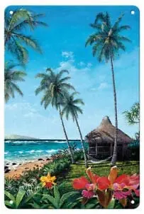 

New Vintage Retro Metal Tin Sign Maui Morning - Hawaiian Paradise Ocean Home Bar Club Kitchen Restaurant Wall Art Decor