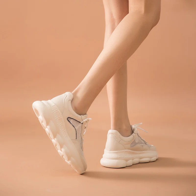 Женские кроссовки BeauToday весенние из натуральной коровьей кожи с перекрестной