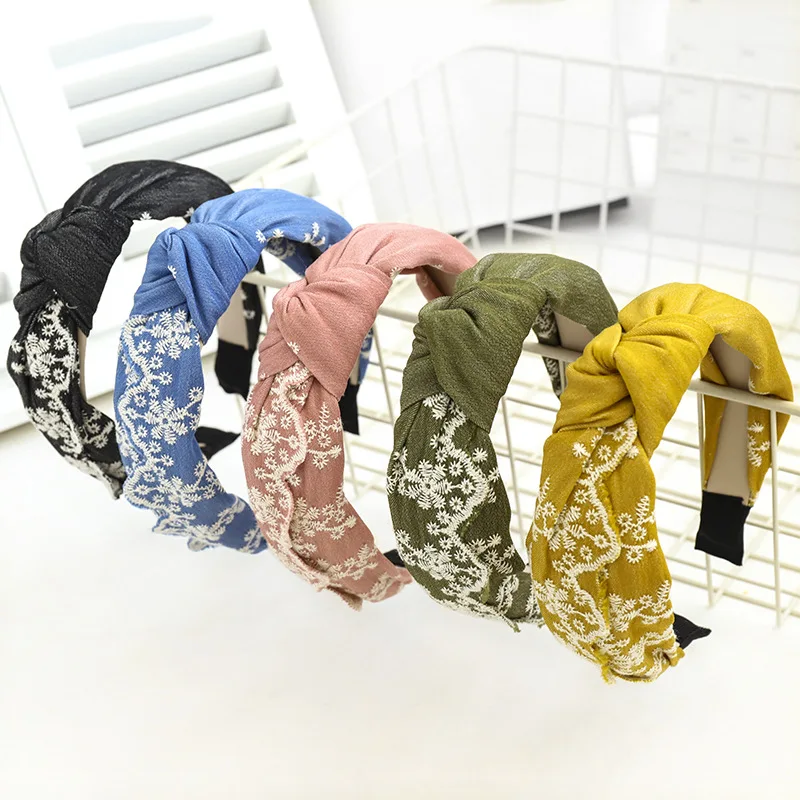 Ободок для волос женский с вышивкой в виде снежинок элегантный обруч перехлёстом