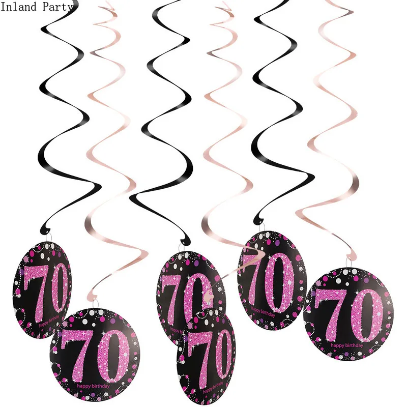 6PCS/set 18/21/30/40/50/60/70/80 Year Olds Plastic Spiral Ornaments Happy Bityhday Anniversaire Ribbon Party Decoration Gift | Дом и сад