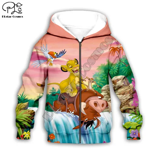 Kids zip hoodies Детский комплект, толстовка с капюшоном и 3D-принтом «Король Лев», «Симба Пумба» футболка с рисунком, штаны куртка для маленьких мальчиков и девочек, HAKUNA MATATA - Цвет: Kids zip hoodies
