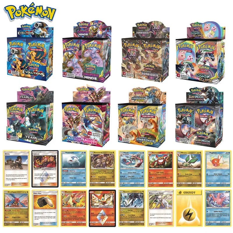 

Коллекция развлечений Pokemon 324 шт., английская настольная игра и карточка, Интеллектуальный подарок на день рождения для детей