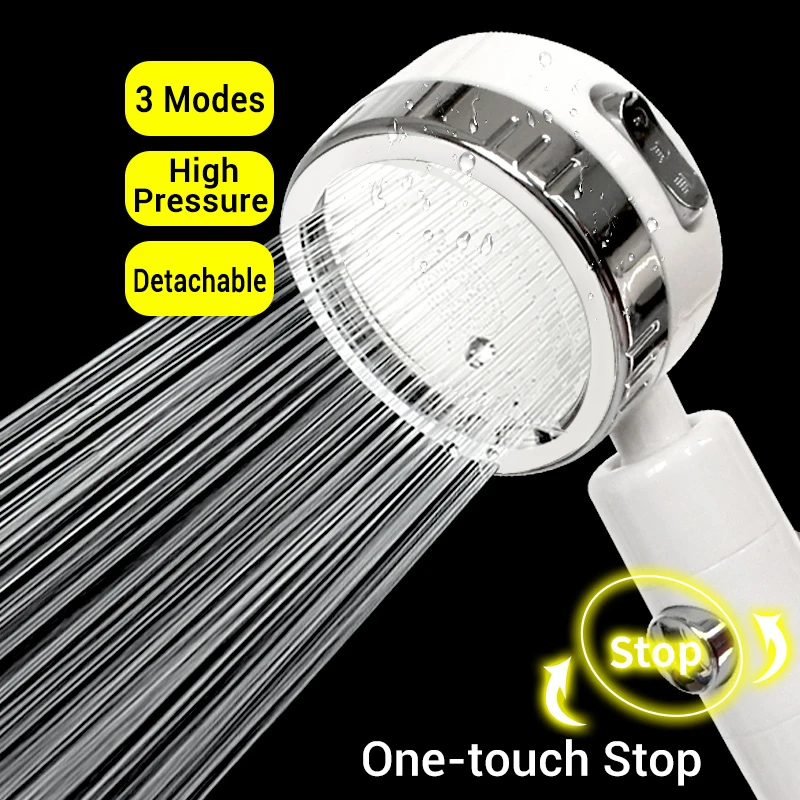 Zhangji Bathroom SPA Shower Head with 3 Modes Adjustable Rotating Filter Stop Button High-Pressure Water-Saving | Обустройство дома