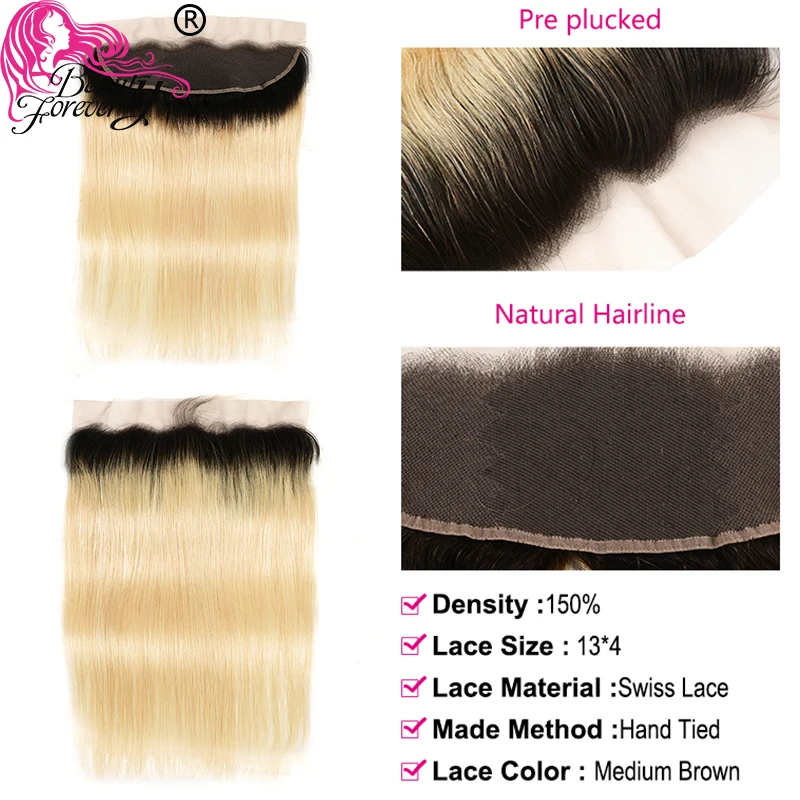 Бразильские прямые человеческие волосы Beauty Forever 1B/613 с эффектом омбре блонд 13x4 |