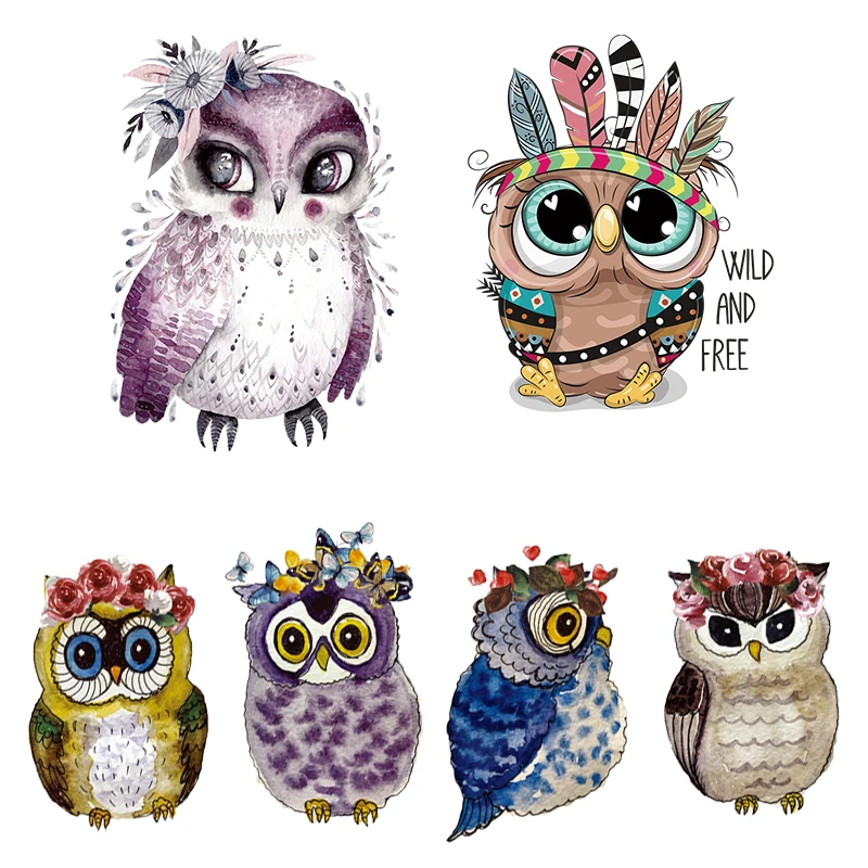 

NEW Funny Owl Patches Diy Applique For Girls Clothes Heat Transfer Vinyl Patch Set Iron On Patches Easy Use Washable Stickers