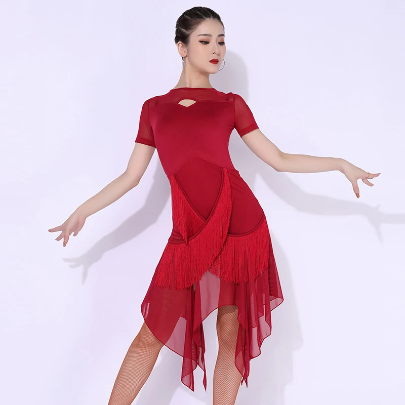 

Платье для латиноамериканских танцев, сценический костюм с бахромой и сетчатым подолом для представлений, сальсы, танца
