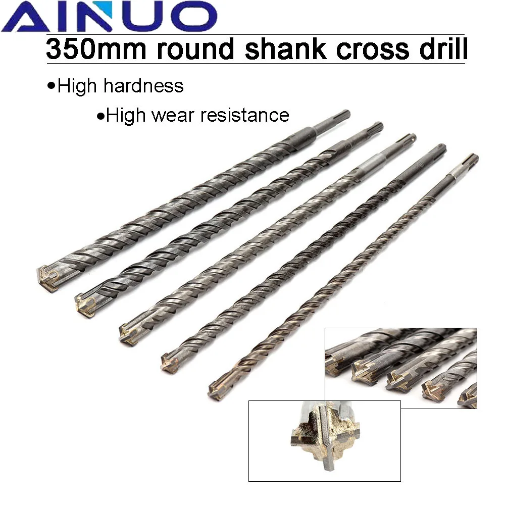 

350mm Electric Hammer Drill Bits 10-25mm Cross Type Tungsten Steel Alloy SDS Plus Masonry Concrete Rock Stone Drilling Bits