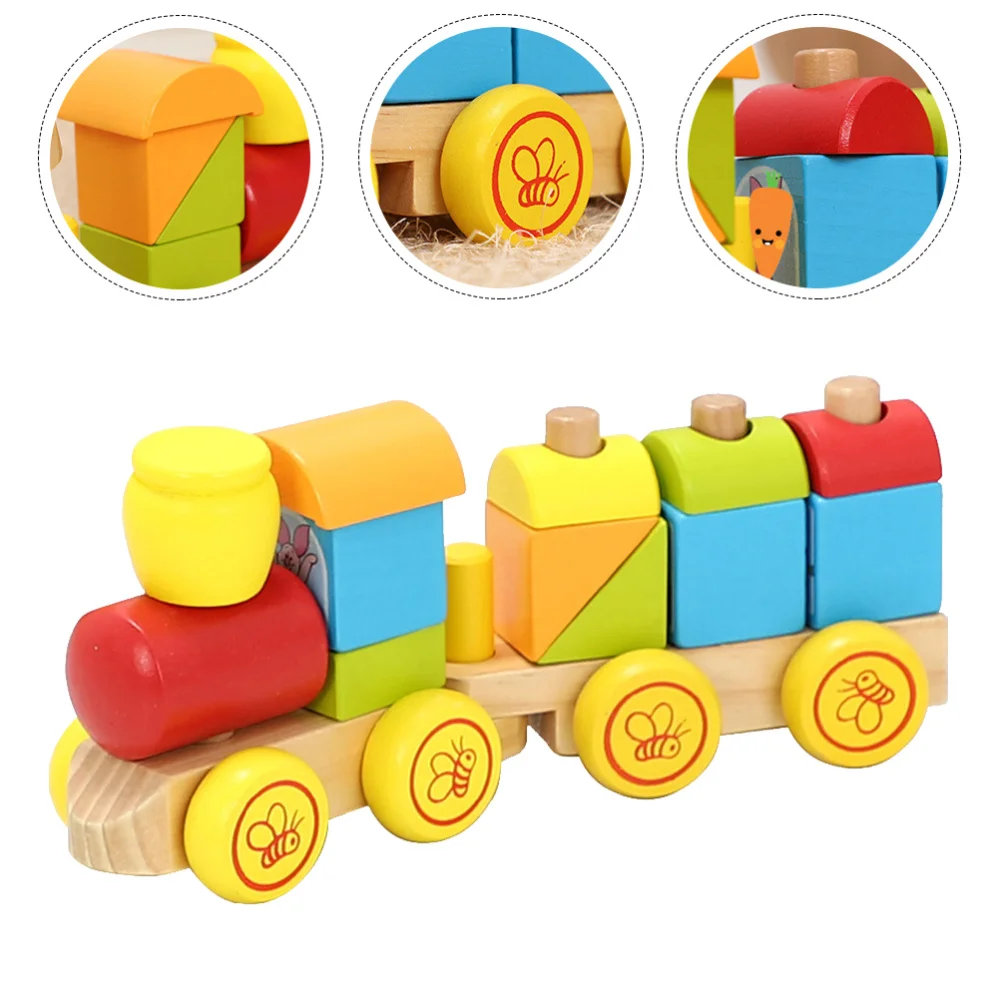 

1 Set Wooden Building Blocks Train Toys Creative Drag Train Assembly Toys