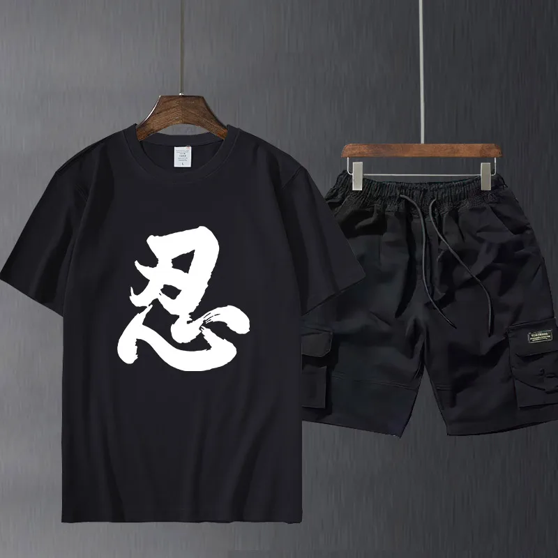

Мужские костюмные брюки с коротким рукавом, футболка в китайском стиле, футболка с принтом надписей китайской каллиграфии и надписей, уличн...