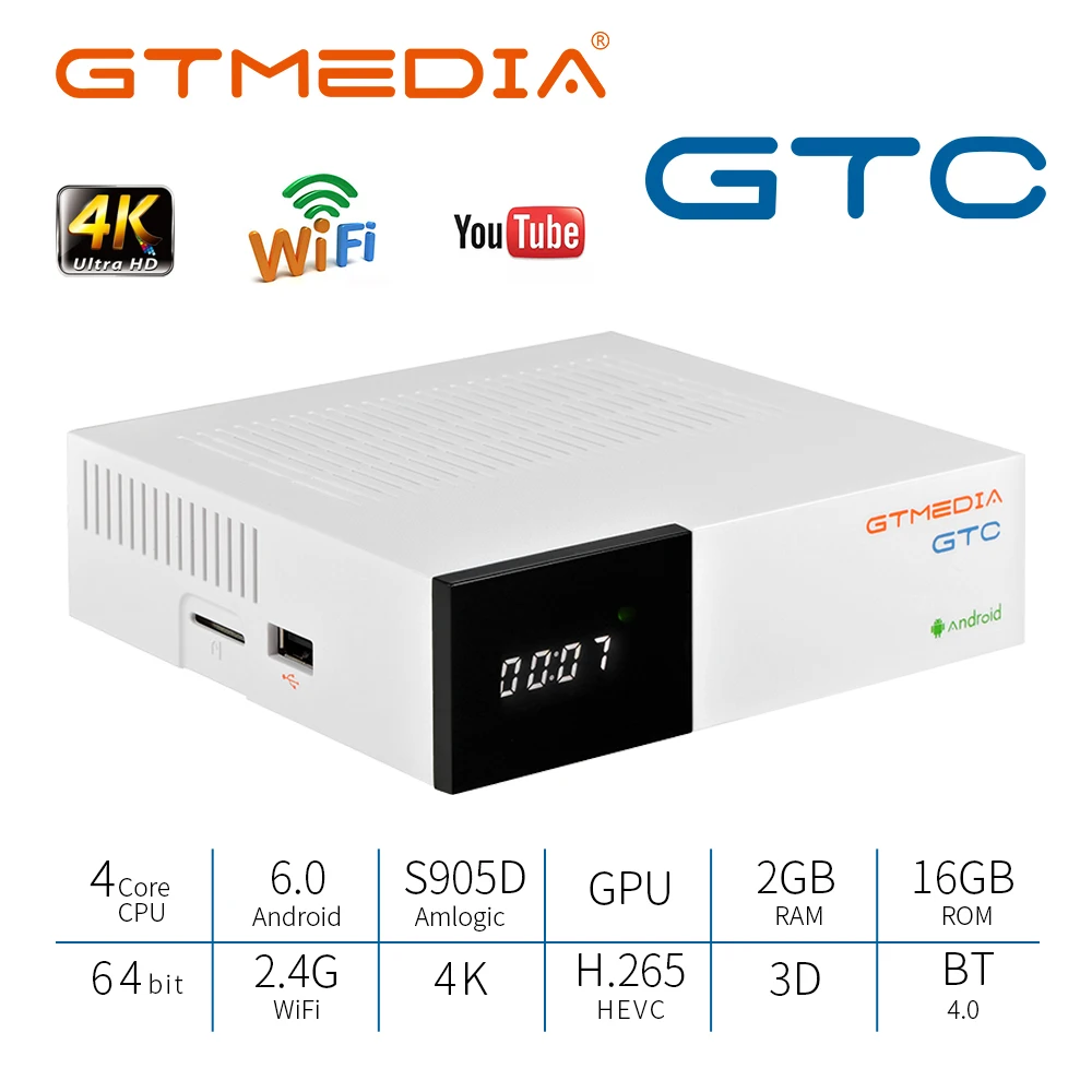 

GTMEDIA GTC 4K Android TV Box Receptor built in wifi DVB-C Youtube DVB-S2 DVB-T2 Bluetooth 4.0 Network Media Player Set top box