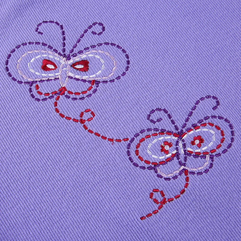 

Rockmore Butterfly Embroidery Crop Top Women Short Sleeve T-Shirt Casual Crewneck Baby Tee Y2K Harajuku Summer Kawaii T Shirt