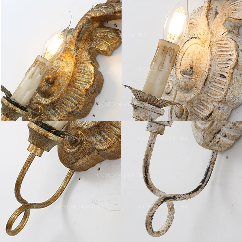 Винтажный белый/серый/золотой деревянный настенный светильник для