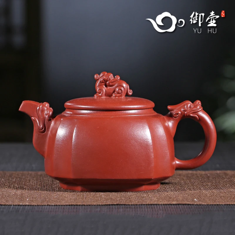 

★Royal pot of yixing pure zhu mud dahongpao recommended by all hand sifang dragon statue of Fang Qi teapot tea set