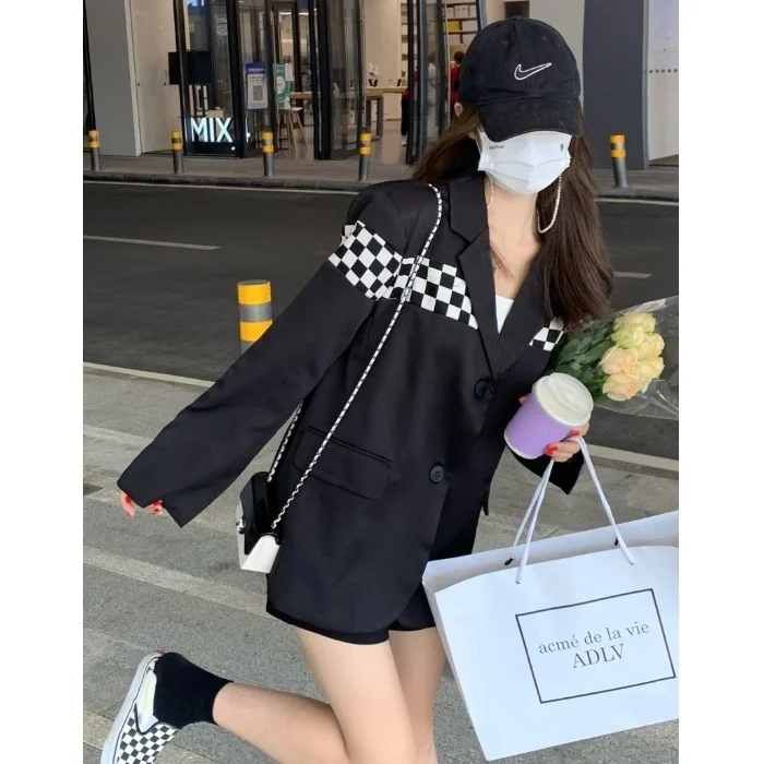 Осень 2021 Новый однобортный черно-белый клетчатый костюм для шахматной доски