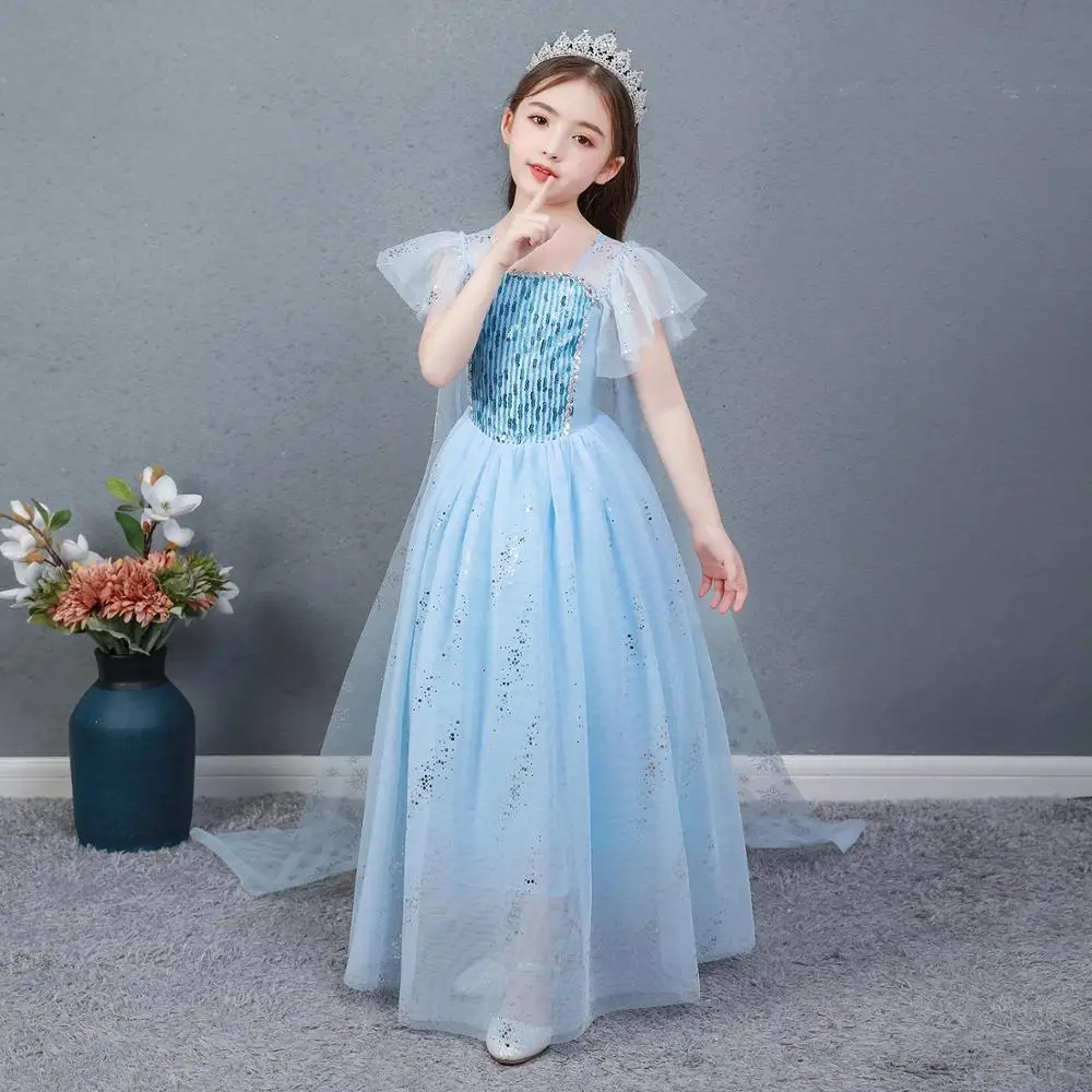 

NEW Arrival! Blue Dress for Kids Girls cosplay Party Summer Sequins Dress Princess Girls Dress Birthday Gown Vestidos
