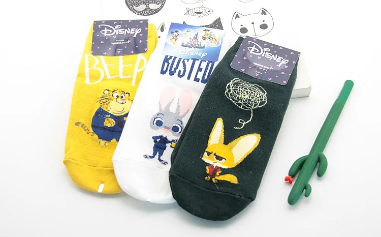 Disney Crazy animal city print Весна и лето тонкие хлопковые женские милые спортивные носки-лодочки с закрытым носком короткие носки