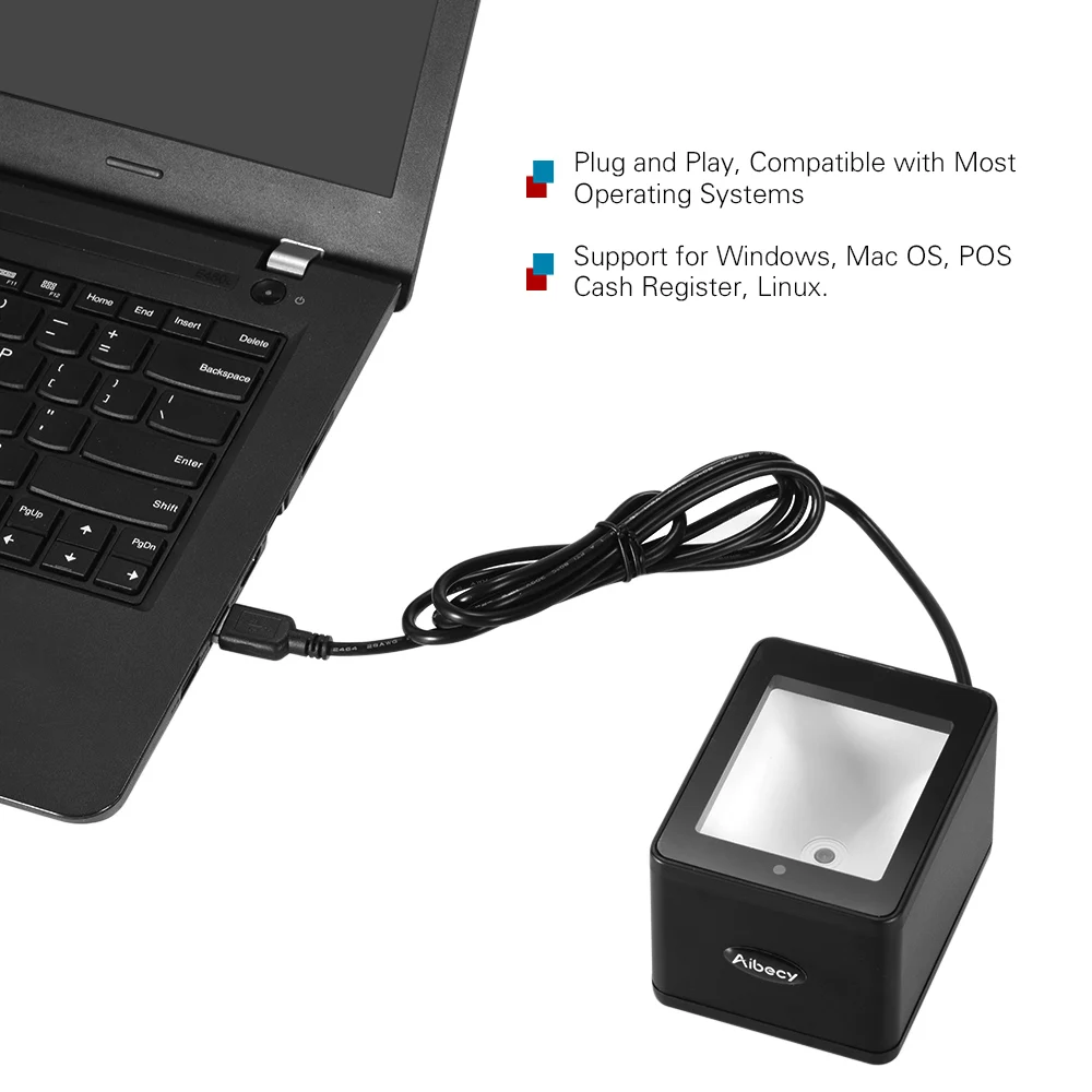 Портативный сканер штрих кода Aibecy для рабочего стола 1D/2D/QR USB проводной