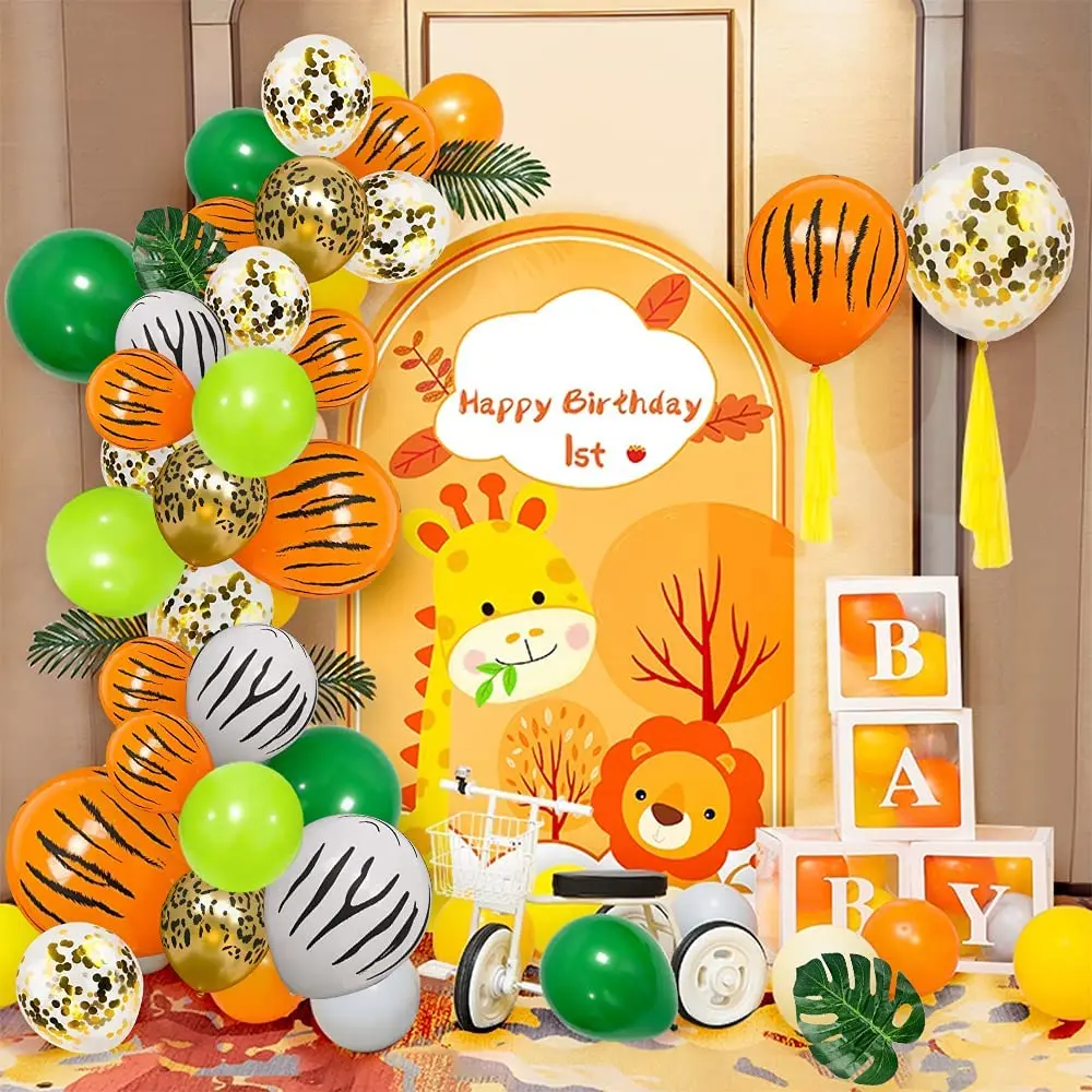 

60 Pack Jungle Safari Party Balloons Arch Garland Kit Animal Print Gold Confetti Green Balloons for Birthday Baby Shower Decor